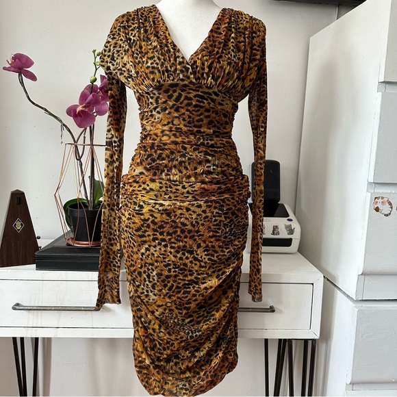 FUZZI Jean Paul Gaultier Dress Long Sleeve Ruched
Cheetah Print - Picture 1 of 11